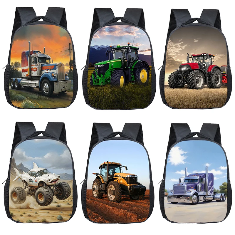 

Playful Play with Farm Tractor School Bag for Kids Cool Semi Trailer Trucks Children Backpacks Boy Girl Toddler Bags Bookbags