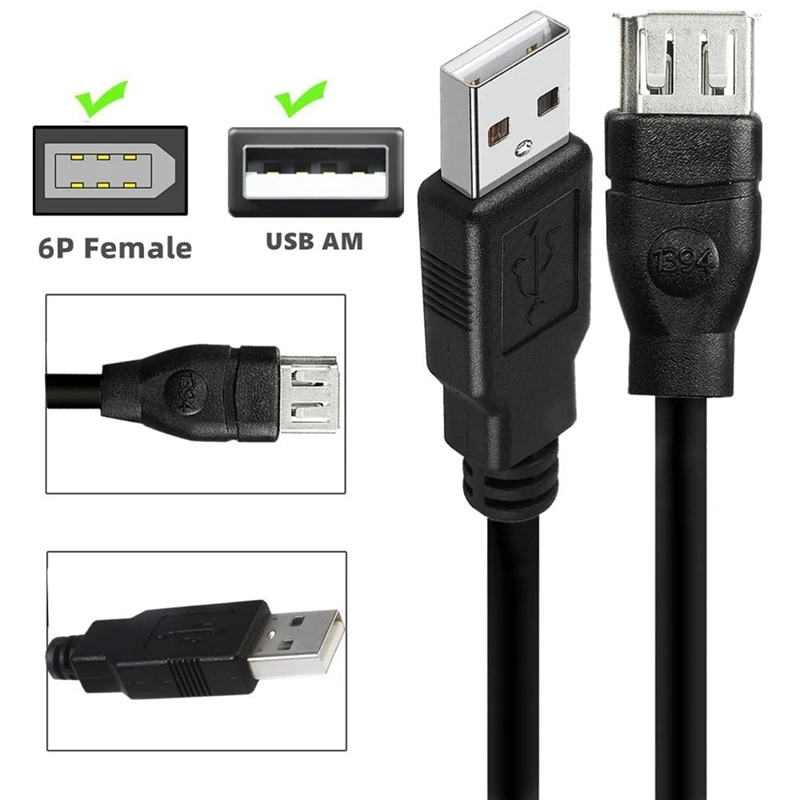 Kabel adaptor USB Firewire IEEE 1394 6 Pin wanita ke USB 2.0 AM kabel adaptor pasang dan mainkan untuk kamera Digital tahan lama