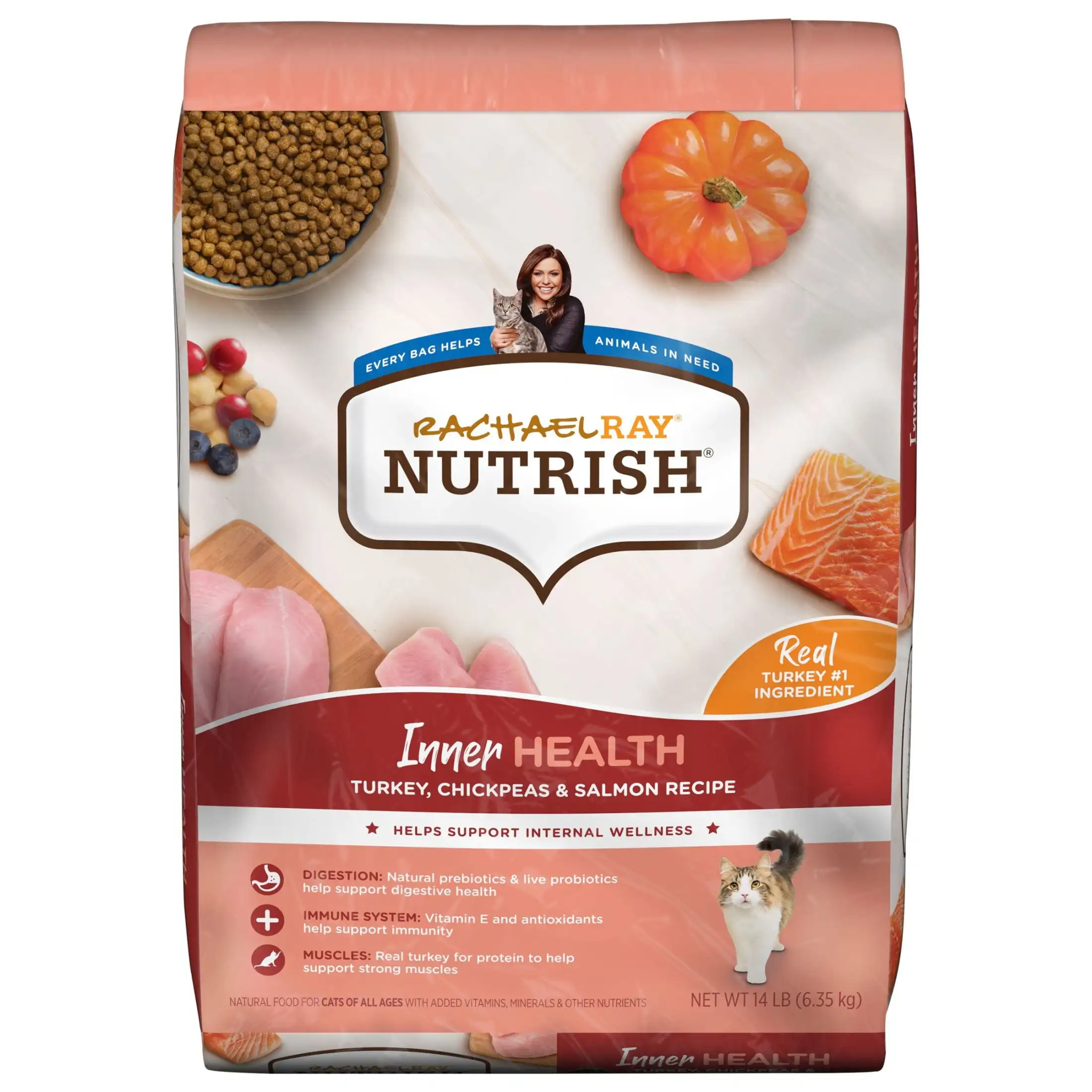 

Rachael Ray Nutrish Inner Health Turkey, Chickpeas & Salmon Recipe Dry Cat Food, 14 lb. Bag