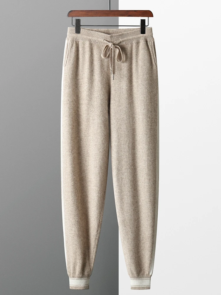 High Quality 100% Goat Cashmere Men's Pencil pants Soft Warm High Waist Trousers Autumn Winter New Fashion Knitwear Sport Pants
