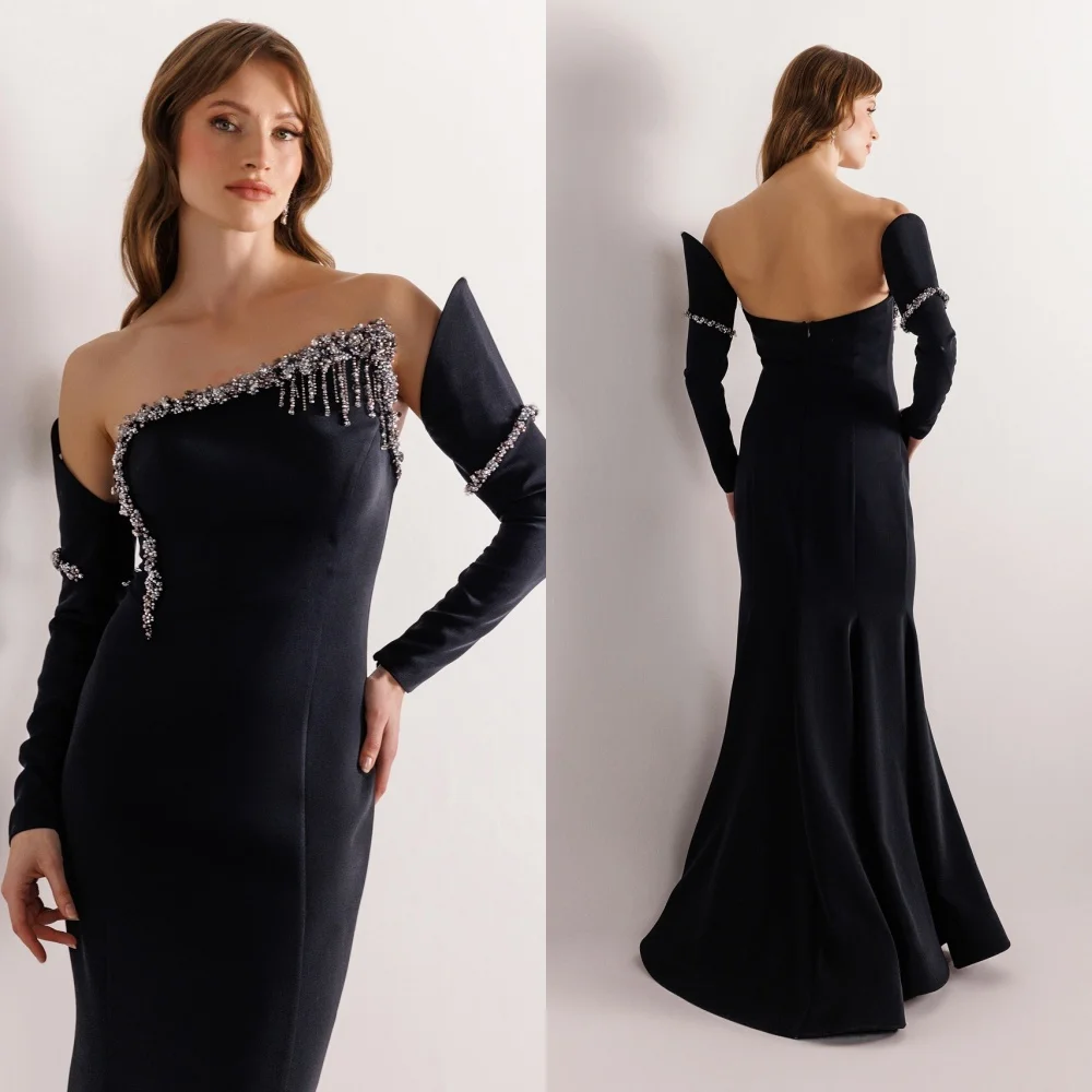 Vestido de noite sem alças de cristal brilhante personalizado gracioso sereia vestidos de celebridades moda manga destacável vestido de festa