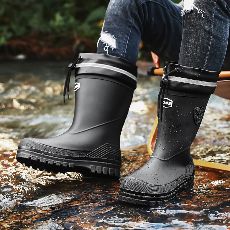 Bottes de pluie en plein air pour hommes, chaussures d'eau de pêche de randonnée en Y, bottes de rinçage de travail de chef anti-aldes, chaussures imperméables à la mode