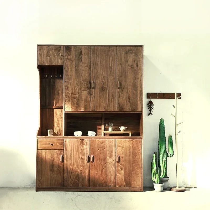 Black walnut solid wood shoe and hat cabinet, corridor side cabinet, storage, wardrobe entrance