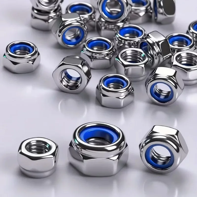 Hex Nylon Insert Self‑Locking Nut, Stainless Steel Anti‑Slip Anti‑Loose Locknut Fastener For Automobile Mechanical DIY Hardware