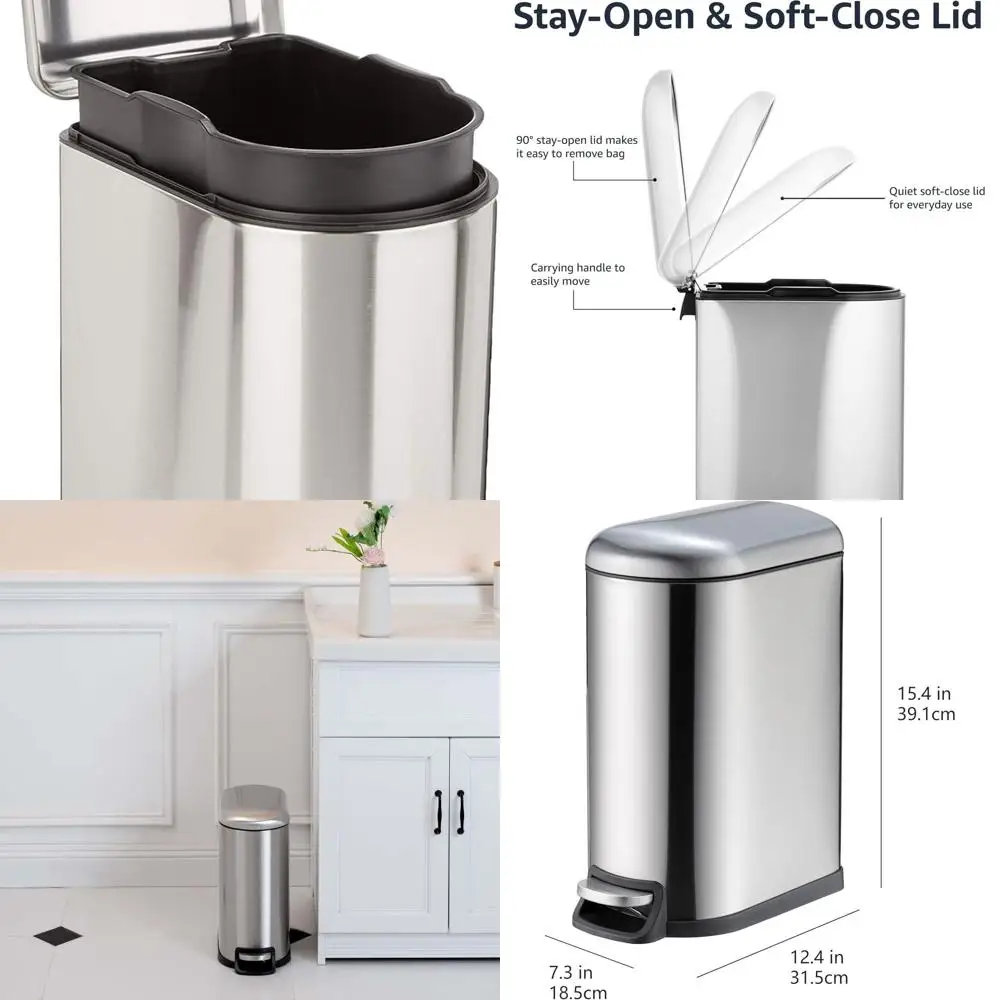 

Серебряное мусорное ведро с мягким закрыванием, 10 л, с крышкой и педалью для дома и офиса, устойчивое к размазыванию