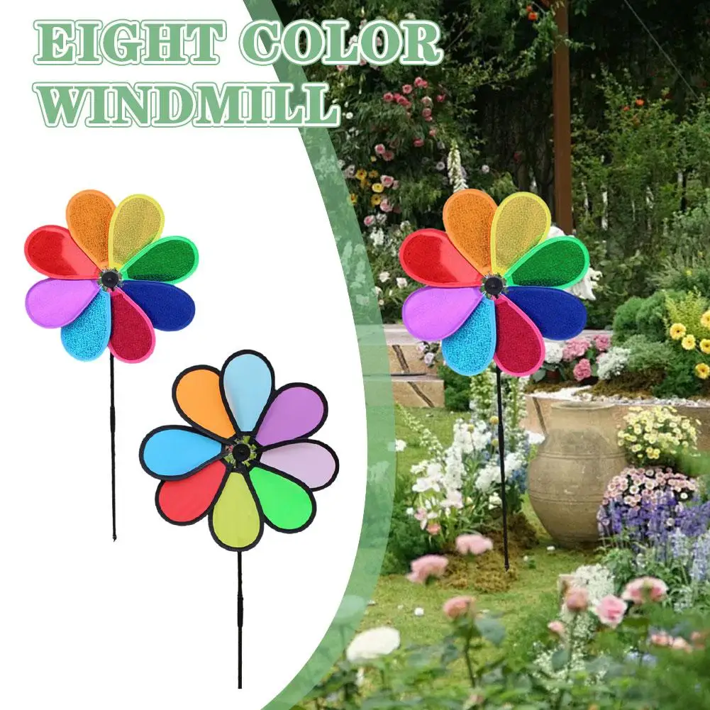 Lantejoula Windmill Floor Insert com punho plástico, Pinwheels ao ar livre, colorido para a festa, berçário, decoração do jardim