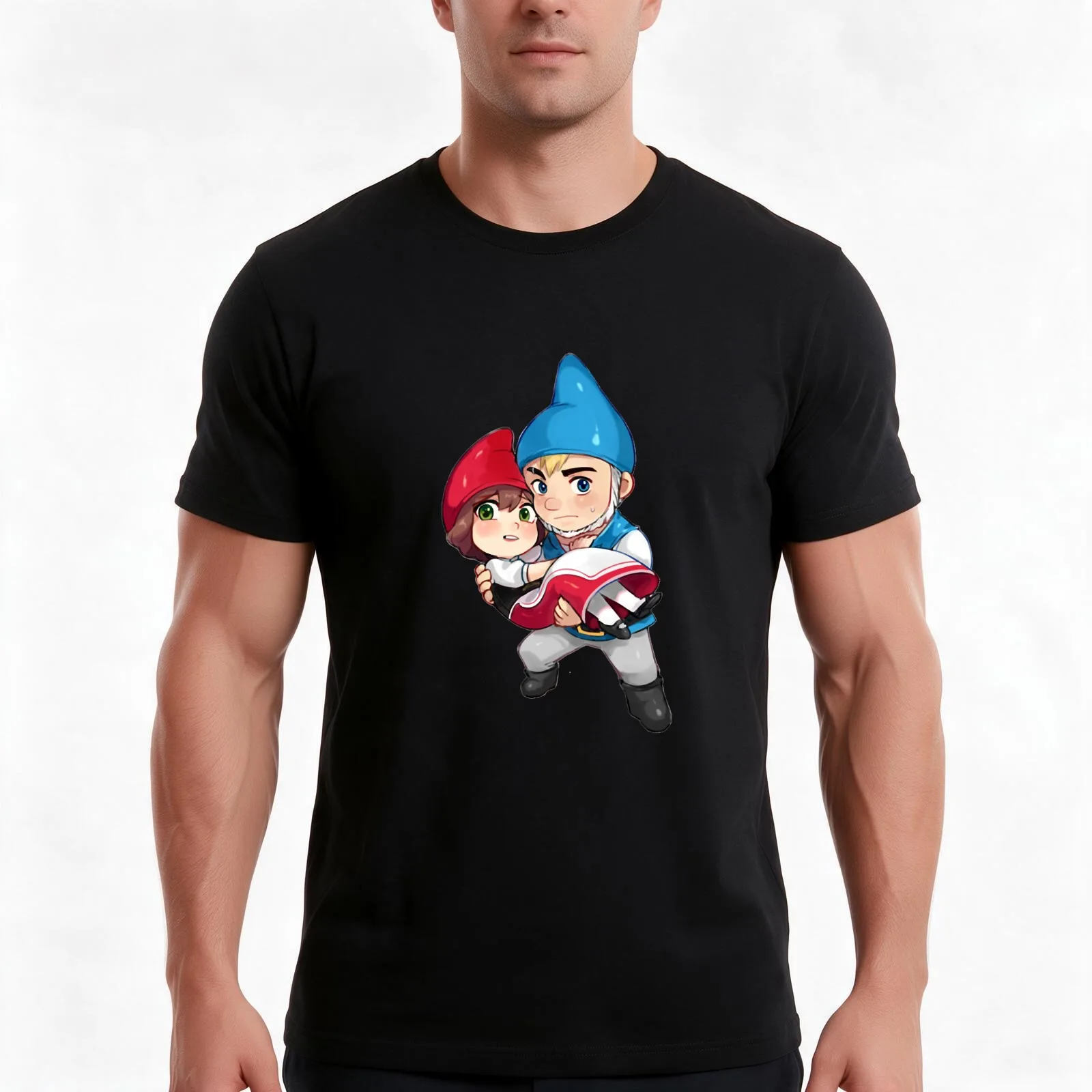 iconic art gnomeo and juliet Sticker T-Shirt, Summer Casual Cotton Tee, Oversized Streetwear Tops, Vintage Graphic Print