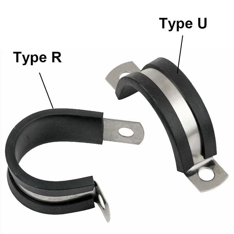 U/R Type Tube Card Water Pipe Clamp Rubber Strip Shock Absorption Insulation Horseback Saddle Throat Hoop 304 Stainless Steel