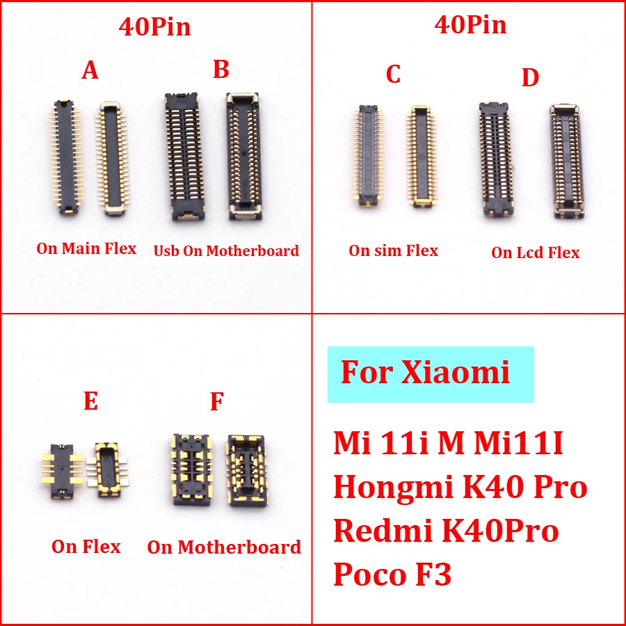 2Pcs Lcd Display Screen FPC Connector Usb Charging Plug For Xiaomi Mi 11i M Mi11I Hongmi K40 Pro Redmi K40Pro Poco F3 50 40 Pin