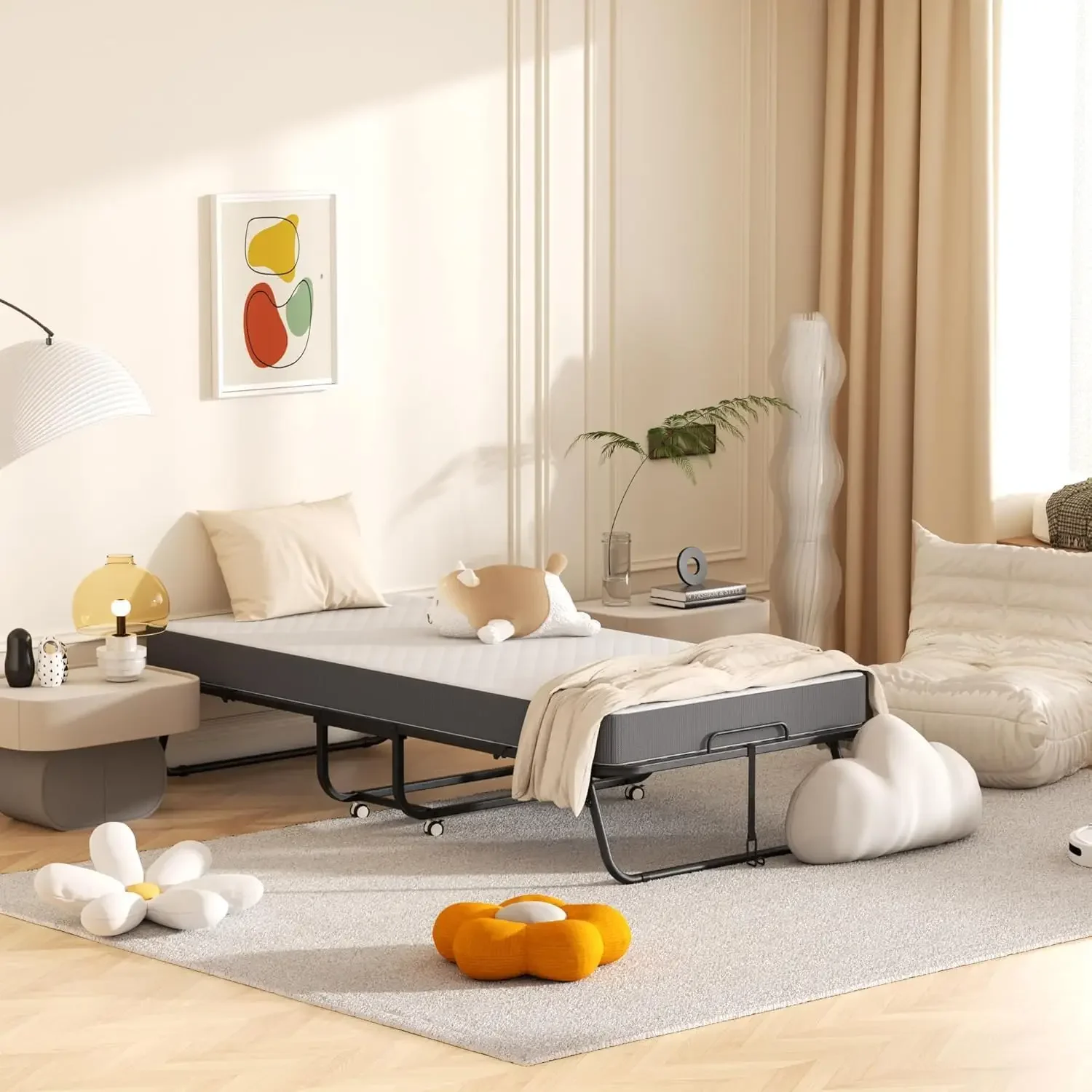 [عرض لفترة محدودة، تصفية! ]سرير قابل للطي مقاس 75 بوصة × 38 بوصة مع مرتبة، وسرير قابل للطي محمول، وإطار معدني قوي موفر للمساحة، Fol