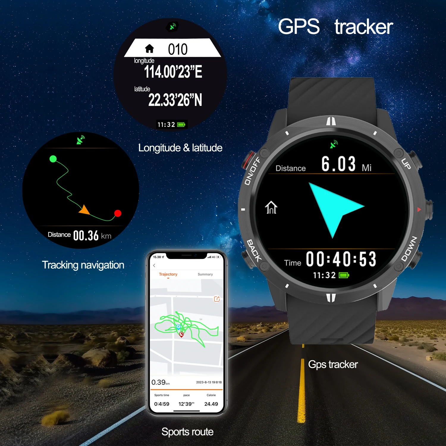 SUNROAD G5 Tactical Camo Guard Watch BLE 5.0 rifiuta chiamata GPS + bussola + Triathlon1.28 \