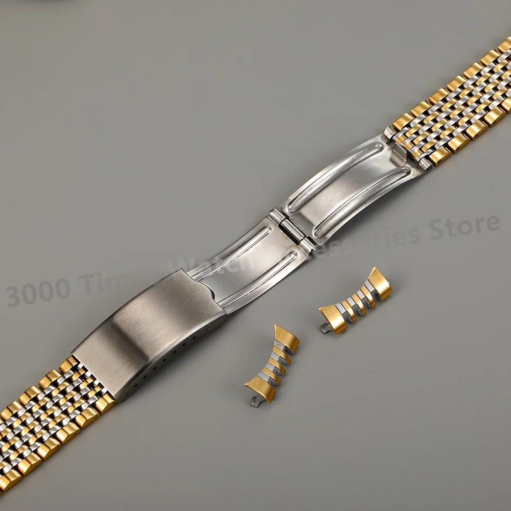 18mm 19mm 20mm Silver Gold Stainless Steel Rice Bead Watch Strap Curved End Bracelet Fit For Omega Seamaster