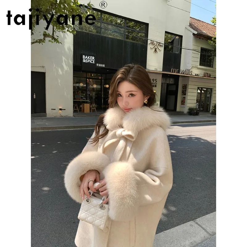 TAJIYANE 90% Wool 10% Alpaca Wool Coat Woman Fox Fur Collar and Cuffs Coats for Women Clothing Mid-length Winter Coat Пальто New