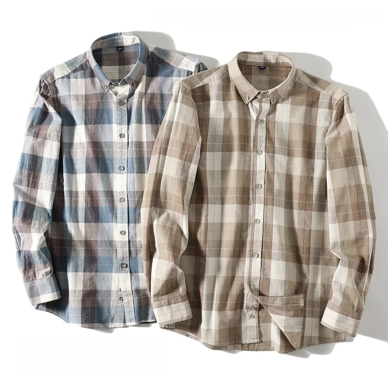 

Classic Plaid Long Sve Cotton irt Men's Casual Collarl Iron-Free Autumn Faionable Loose Fit Button Detail irt
