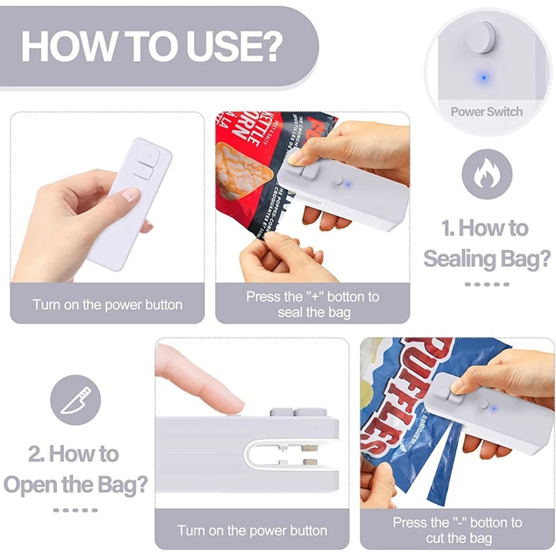 Mini Bag Sealer, Rechargeable Mini Chip Bag Sealer And Cutter With Soft Magnetic, Portable Chip Bag Sealer Machine