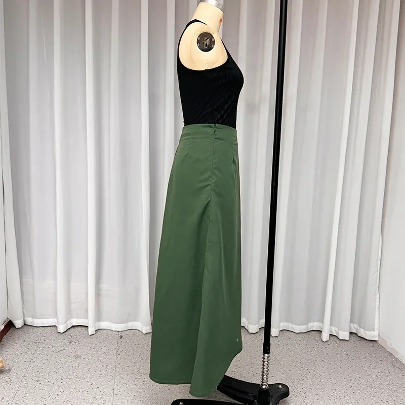 Women's Casual Dress Set Solid Color O-neck Pullover Vest Irregular Patchwork A-line Skirt Fashion Summer