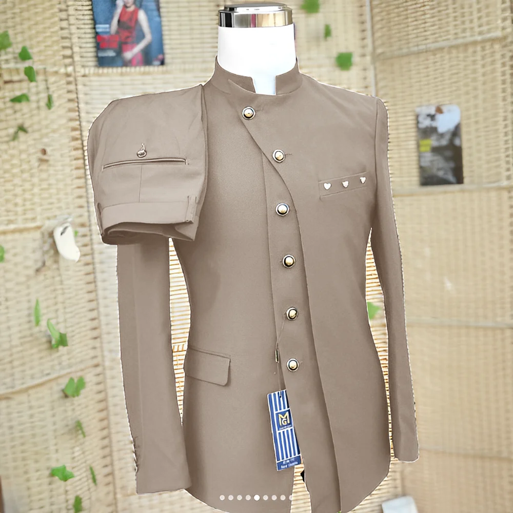 NONE African Style Men Suit 2-Piece Single-Breasted Blazer Silver 4