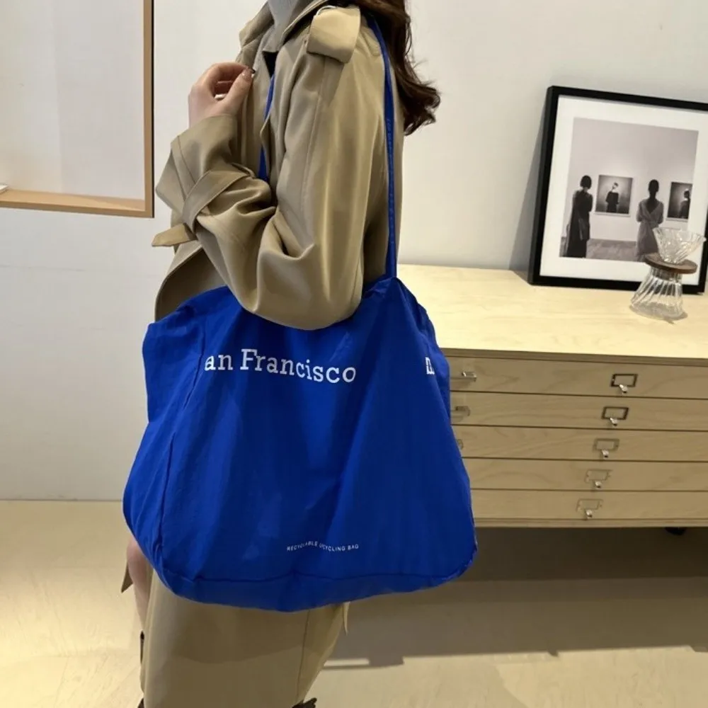 Casual Large Capacity Canvas Shoulder Bag Letter Print Solid Color Tote Bag Street Style Shopping Bag Underarm Bag Girl