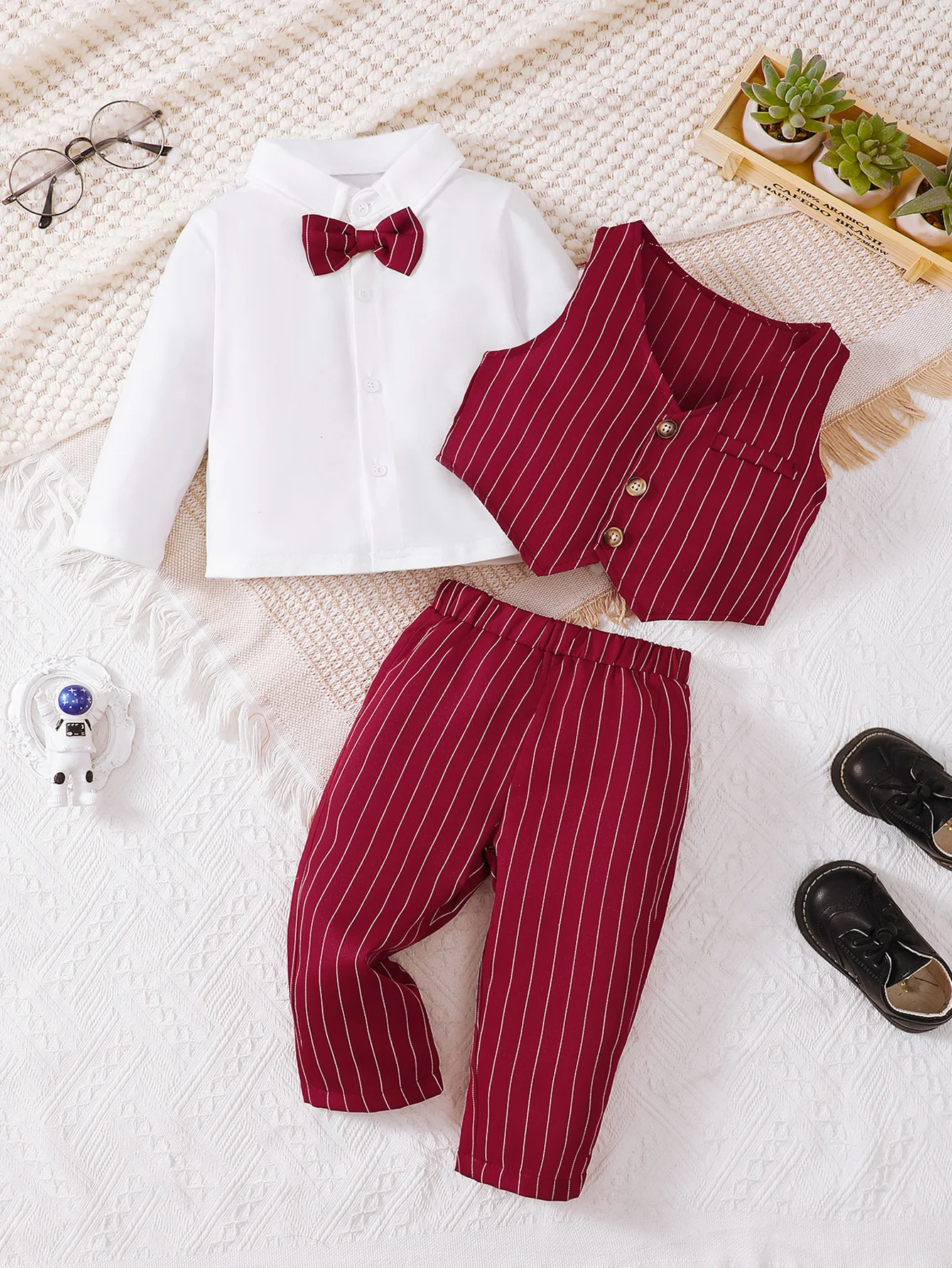 1-3 Years Baby Boy 2PCS Autumn and Winter Clothing Set Bow Tie Long Sleeve+Vest+Pants Toddler Boy Wedding/Birthday Party Outfit