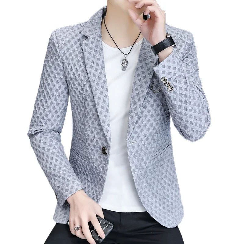 Autumn 2024 New Men\'s Fashion Handsome Trend Business Small Suit Korean Version Slim-fit Everything  Blazer Mujer  Polyester