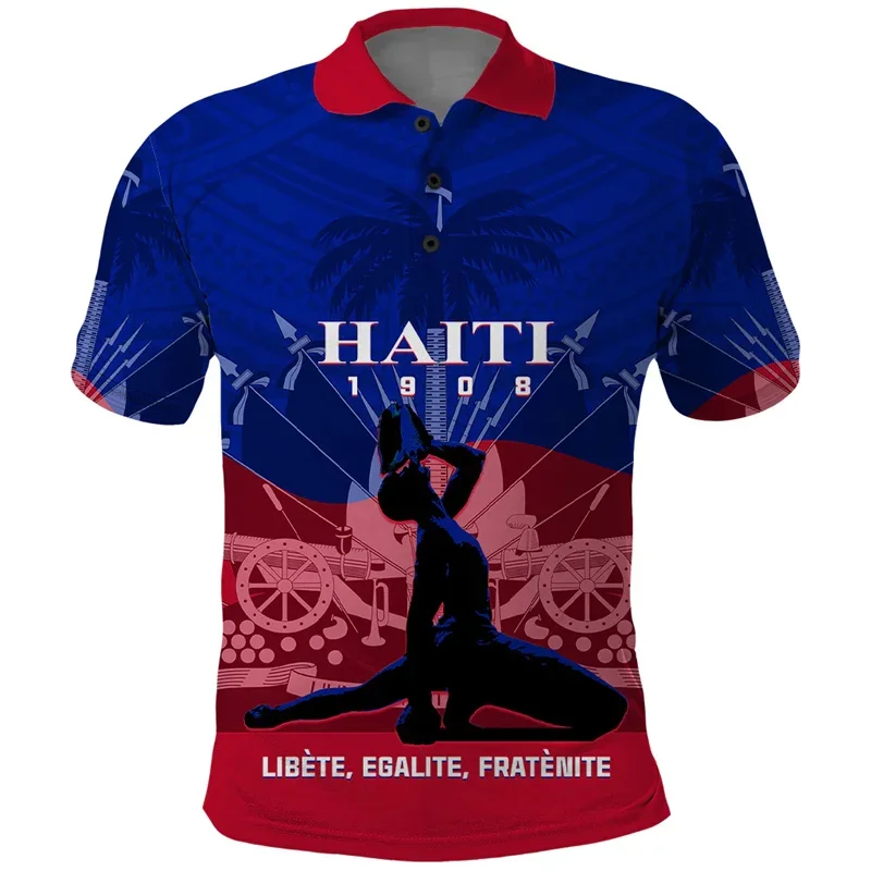 

3D Printed Polo Shirts For Men Haiti Negre Marron With Coat Of Arms Polo Shirt Trendy Polynesian Short Sleeve Tops Clothes Women