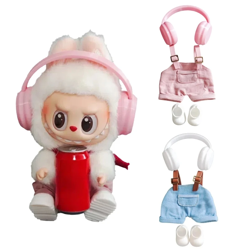 ل 17 سنتيمتر Labbubu الملابس الأصلي Labubu لعبة دمية فاخرة جديد يجلس حفلة الدب التسمية وشاح قبعة حقيبة دمى اكسسوارات لطيف