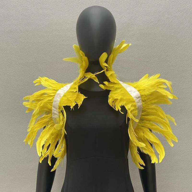 Chal gótico de plumas naturales para mujer, bufanda de cuello falso negro para hombres y mujeres, chal de plumas reales, Cosplay para fiesta de Halloween