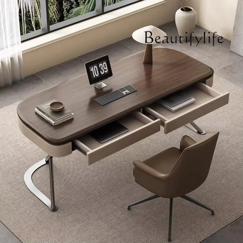 X Scrivania moderna e minimalista, scrivania in pelle di design, scrivania per computer premium, tavolo da studio antico per la casa