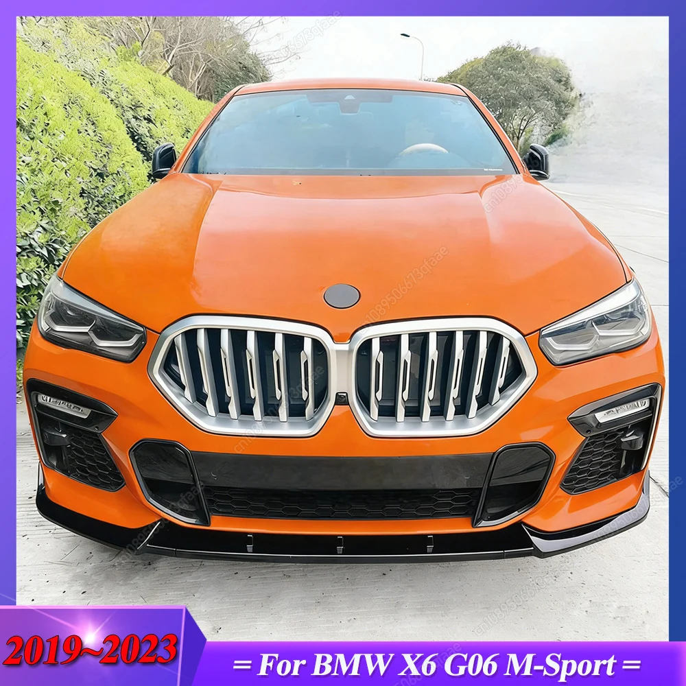 

For BMW X6 G06 M-Sport M50i M50d xDrive30d xDrive40i 2019-2023 Gloss Black Car Front Bumper Lip Splitter Spoiler Diffuser Tuning