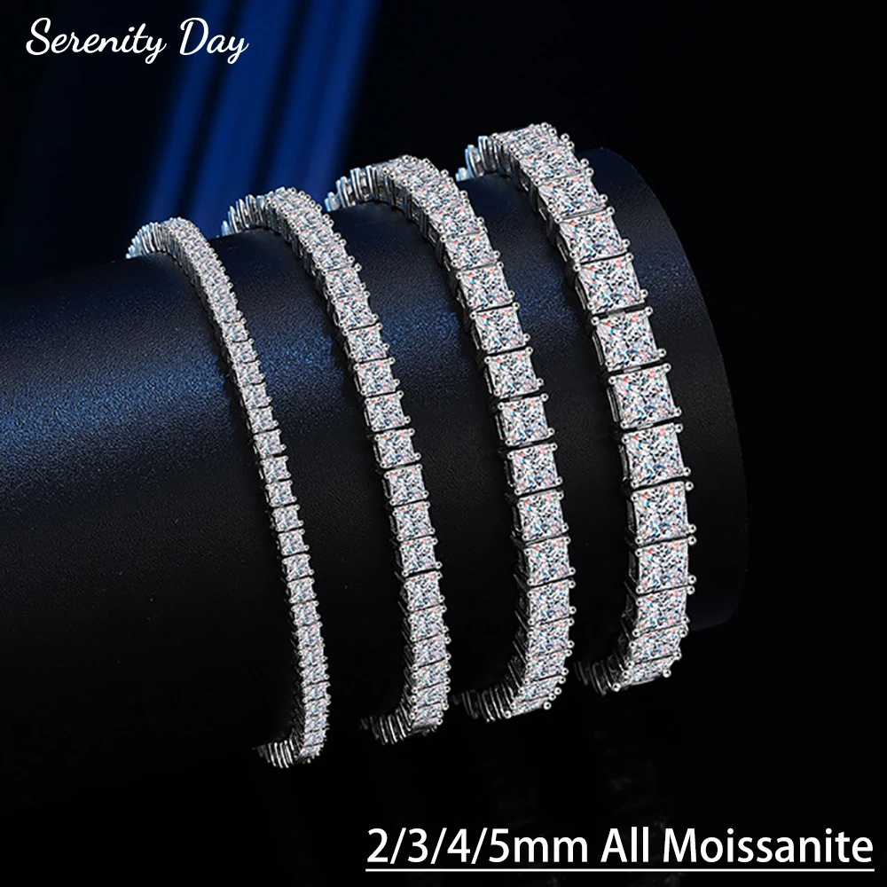 

Serenity Princess Cut All Moissanite Tennis Bracelet for Women Men Gift 925 Sterling Silver Jewelry Sparkling D Color Hand Chain