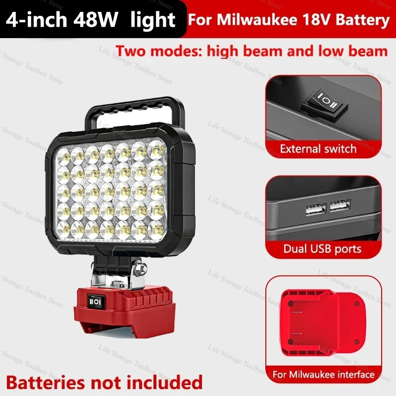 Dewalt 18V accu draagbare LED-werklamp met USB-poort, 8 inch zaklamp voor Dewalt accu, draadloze werklamp