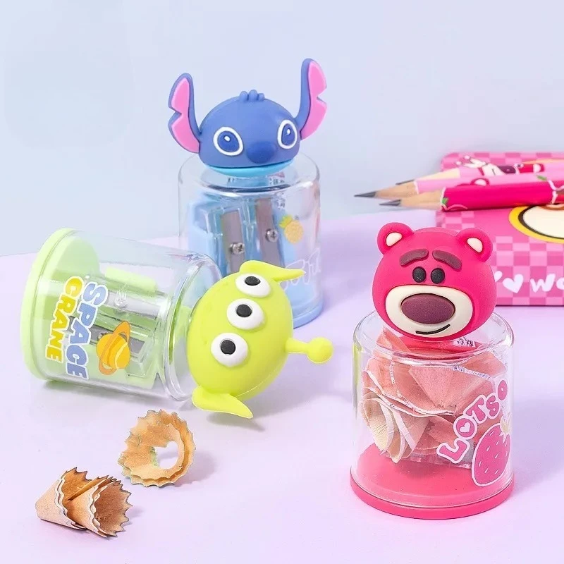 

Disney Knife Pencil Strawberry Bear Alien Toy Story Cartoon Kawaii Anime Figure Double Holes Cutting Pens Child Student Supplies