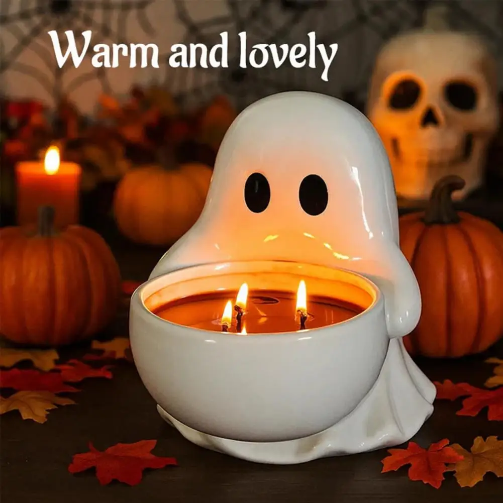 

Halloween Decor Spooky Halloween Ghost Candle Holders for Home Table Decor Small Ghost Tea Light Holder Cute Resin for Scented