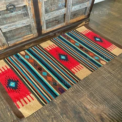 Gold Multi Colored Aztec Flannel Floor Rug Tribal Southwestern Throw Kilim Boho Western Carpet For Bedroom Living Room