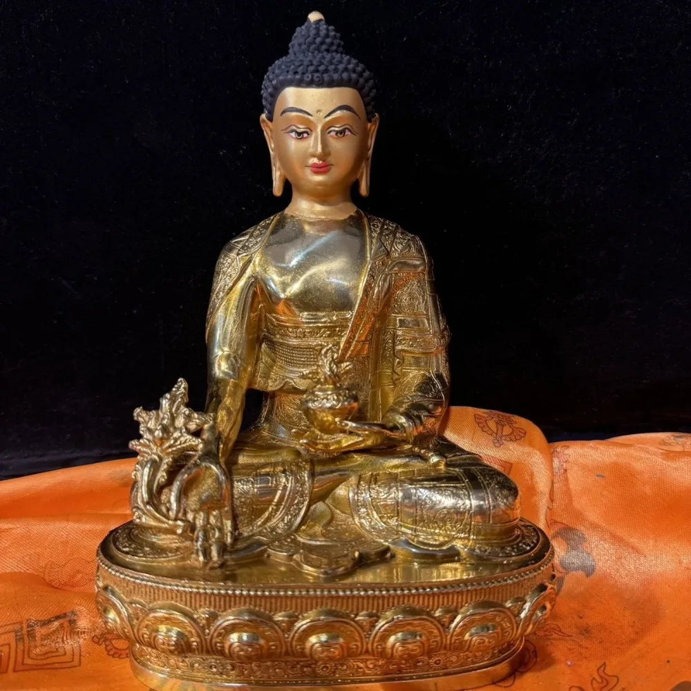 Buddha of Medicine (Shakyamuni) Bronze Statue—Home Decor, Tibetan Esoteric Buddhism, Nepalese, Gilded Pure Copper Mani