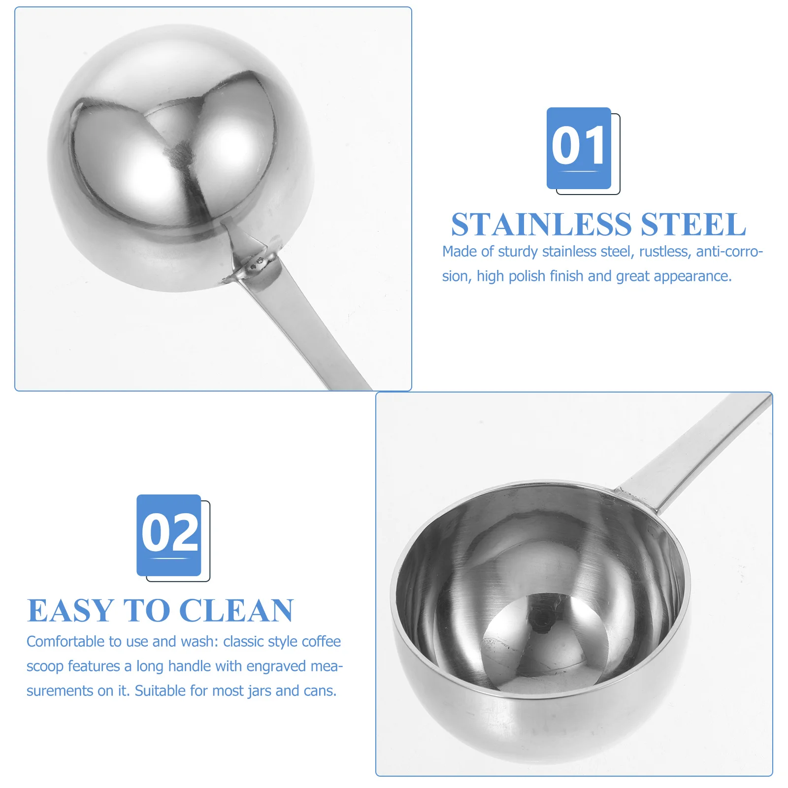 

2pcs 20Ml Stainless Steel Coffee Scoop Measuring Spoon For Kitchen Tea Flour Protein Powder Long Handle Polished