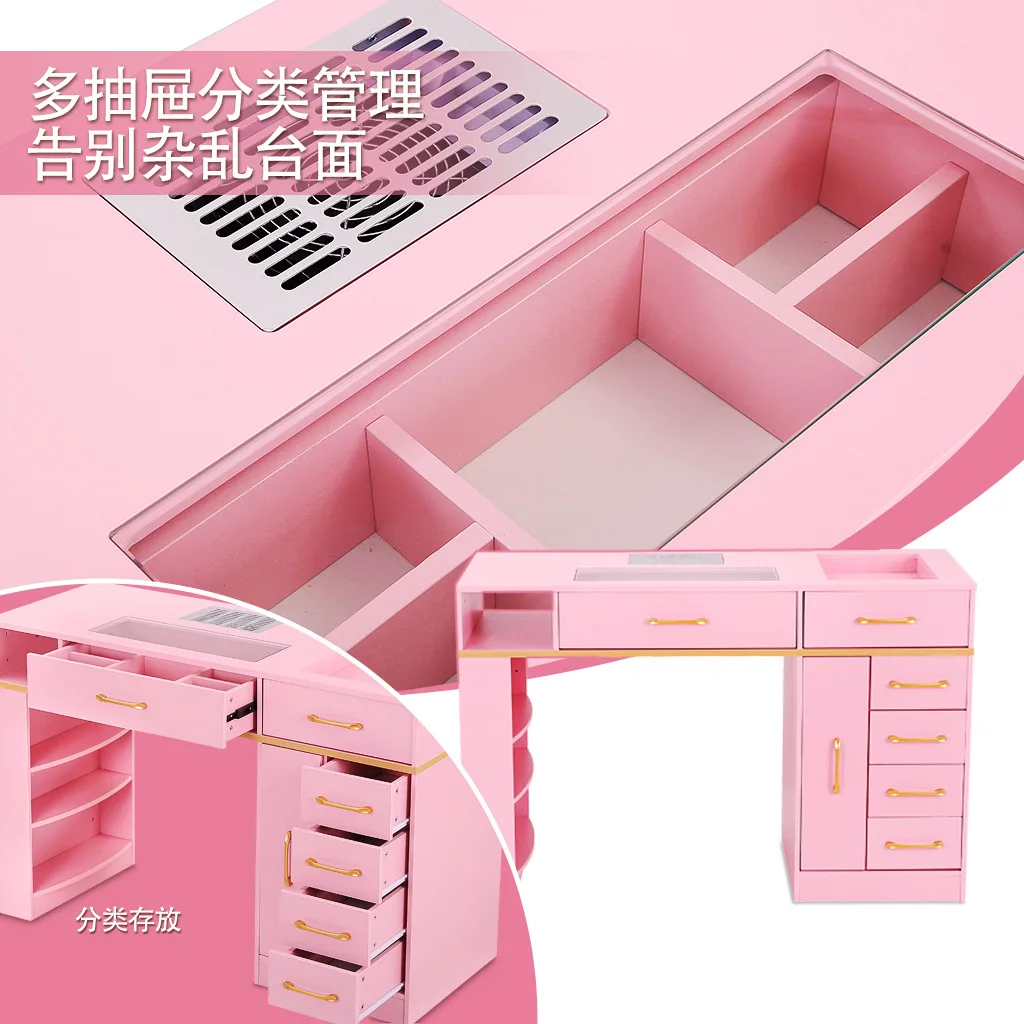 Table de manucure Lhh facile à assembler, table de manucure à compartiment ouvert avec aspirateur