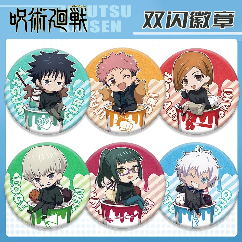 

Значок с двойной вспышкой Jujutsu Kaisen 172-179 Gojo Satoru Yuji Itadori 75 мм 58 мм, булавка в стиле аниме, брошь, коллекционные товары, подарок