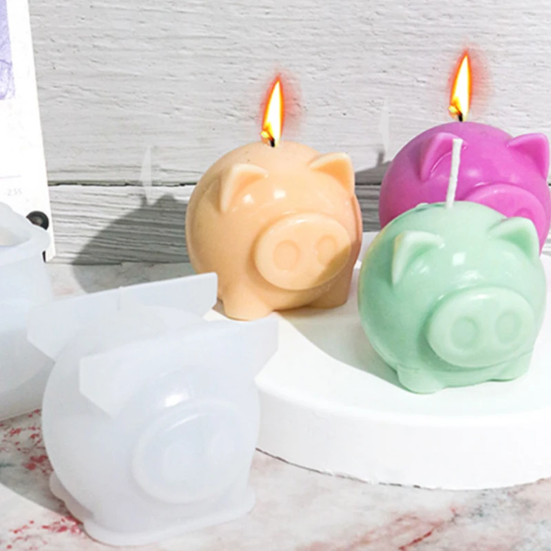 3D Cartoon Pig Silicone Candle Mould Piggy Soap Resin Plaster Making Tool Cute Animal Chocolate Ice Cube Mold Desk Decor Gifts