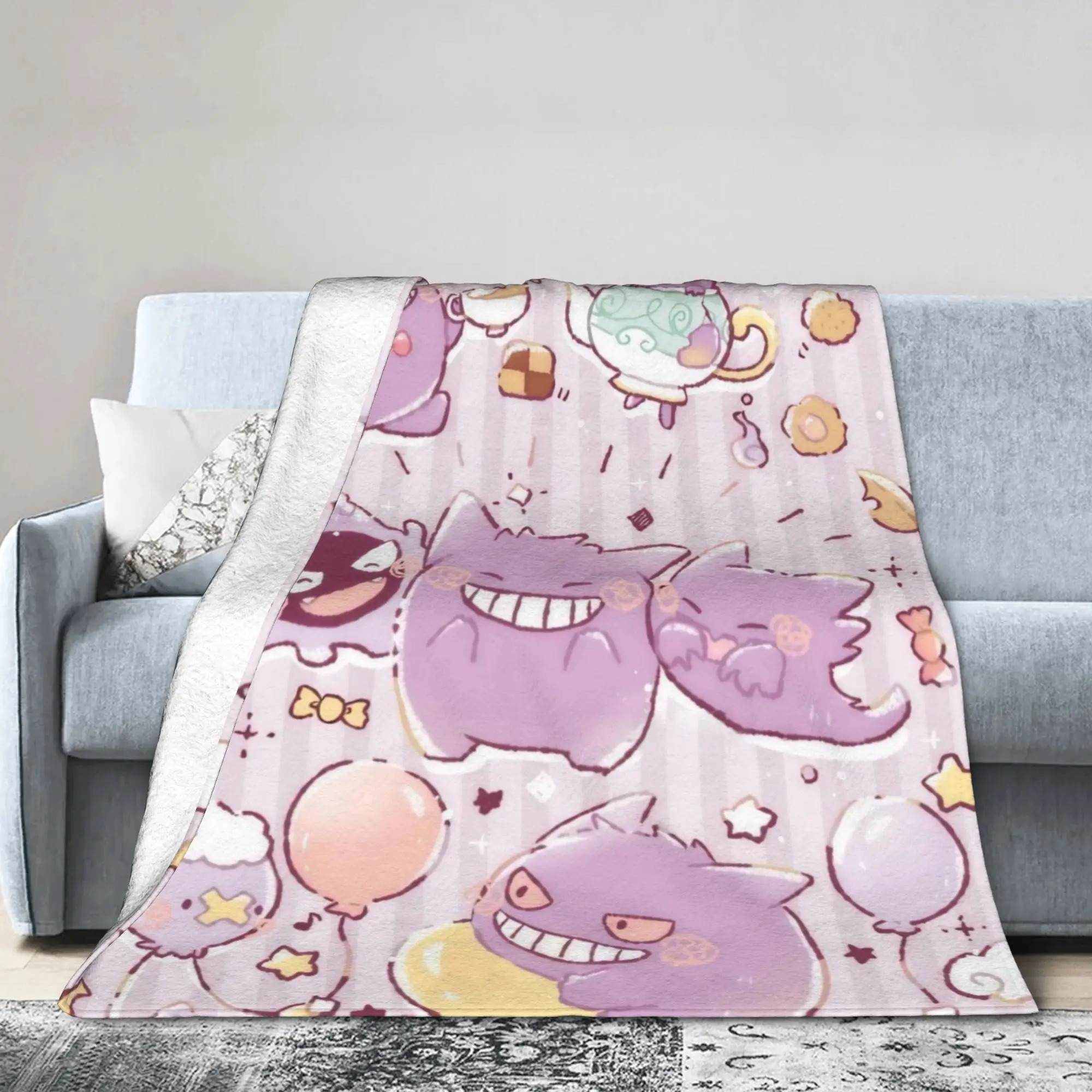 Gengars Poke-Mon Cartoon Blanket   Flannel Throw Blankets Summer Air Conditioning Printed Ultra-Soft Warm Bedspreads