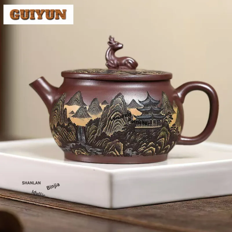 

280ml Aesthetic Yixing Purple Clay Teapots Handmade Pot Raw Ore Purple Mud Kettle Chinese Zisha Tea Set Cha Ornaments Collection