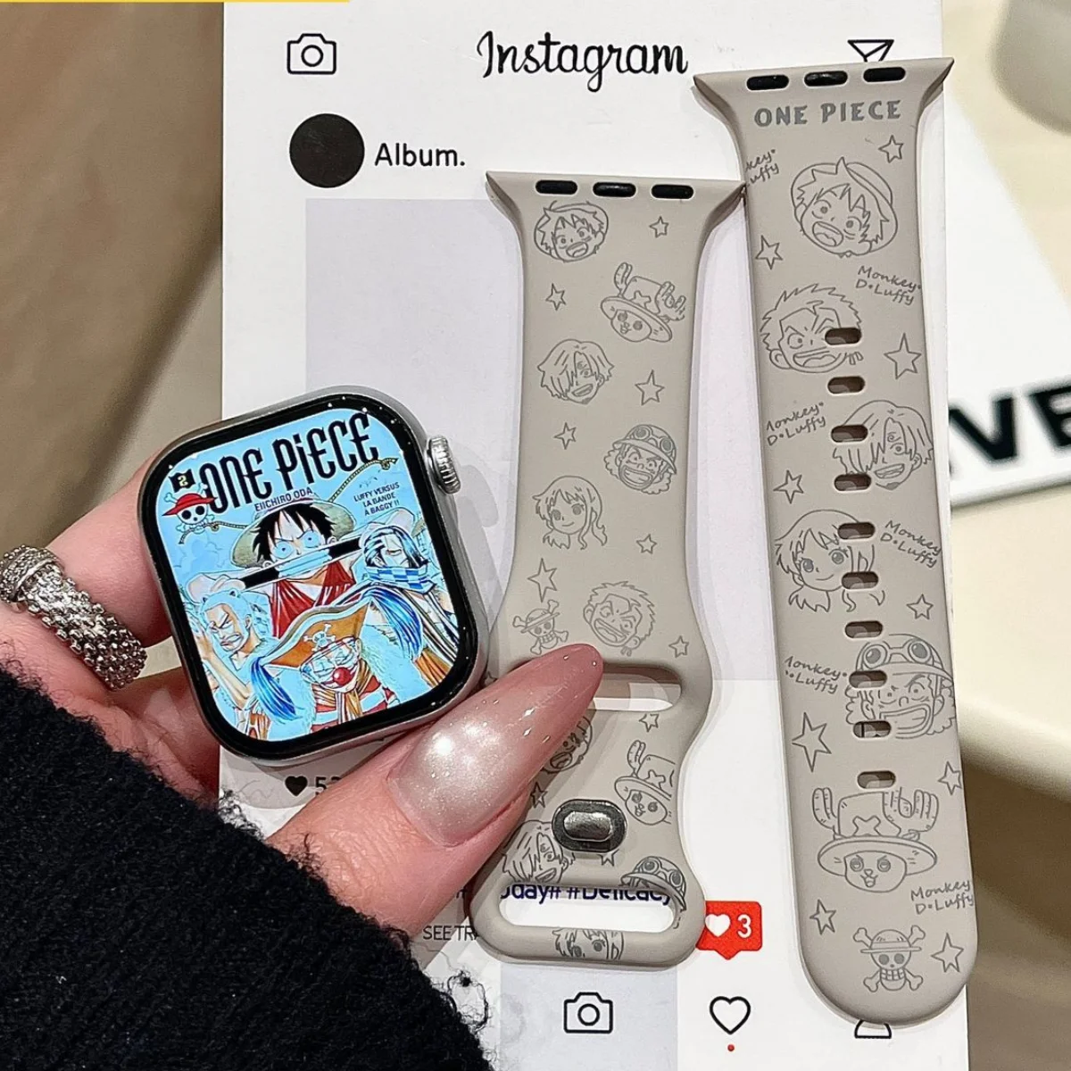 One Piece Luffy Zoro Printed Apple Watch Band Compatible with iWatch38 40 41 42 44 45 46 49mm Silicone Sport Strap Gift for Fans