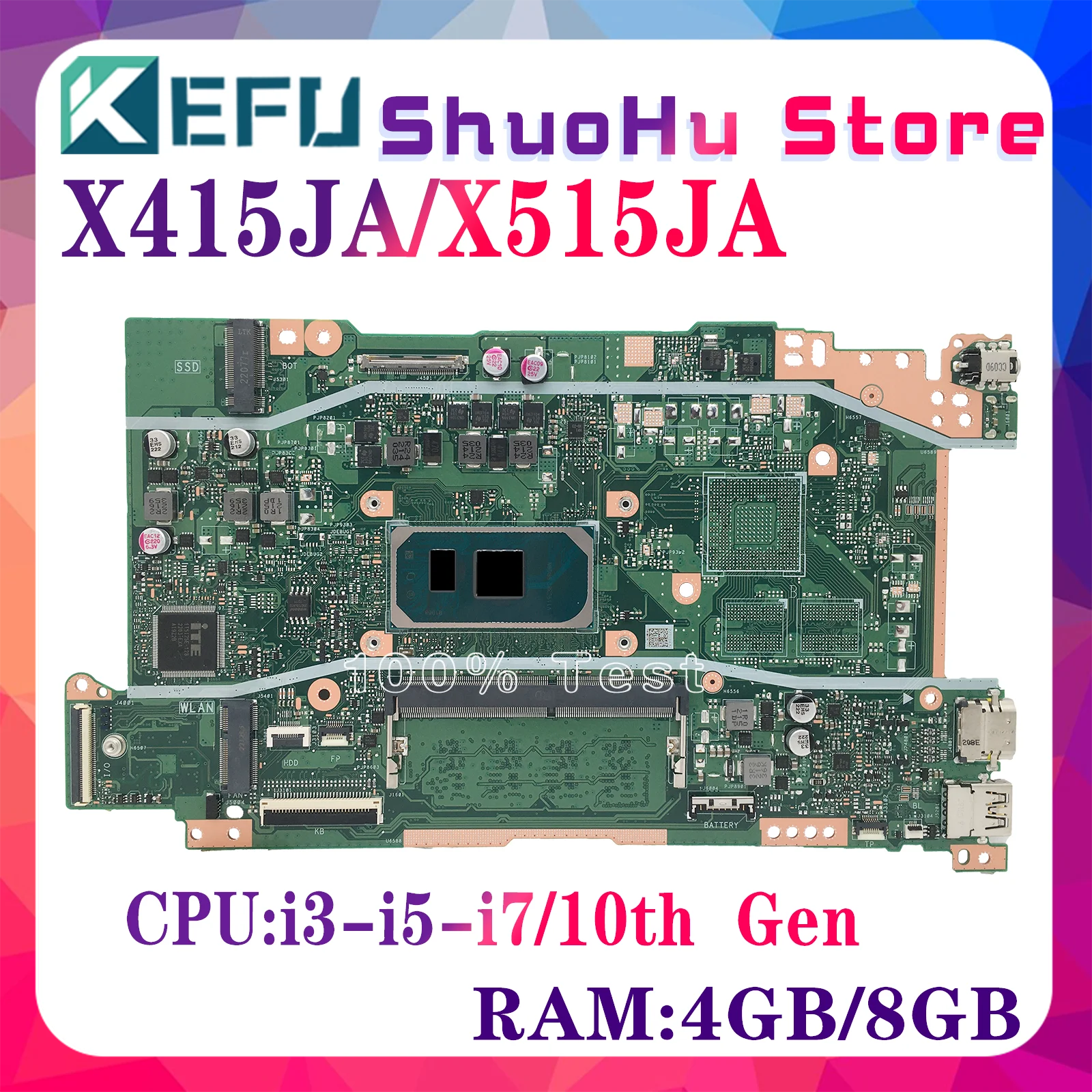 KEFU X415JA X515JA Материнская плата X515JP X515JF X515JAB X515 X515J X415J X415JP X415JF V5200JA Материнская плата для ноутбука I3 I5 I7 10-го поколения