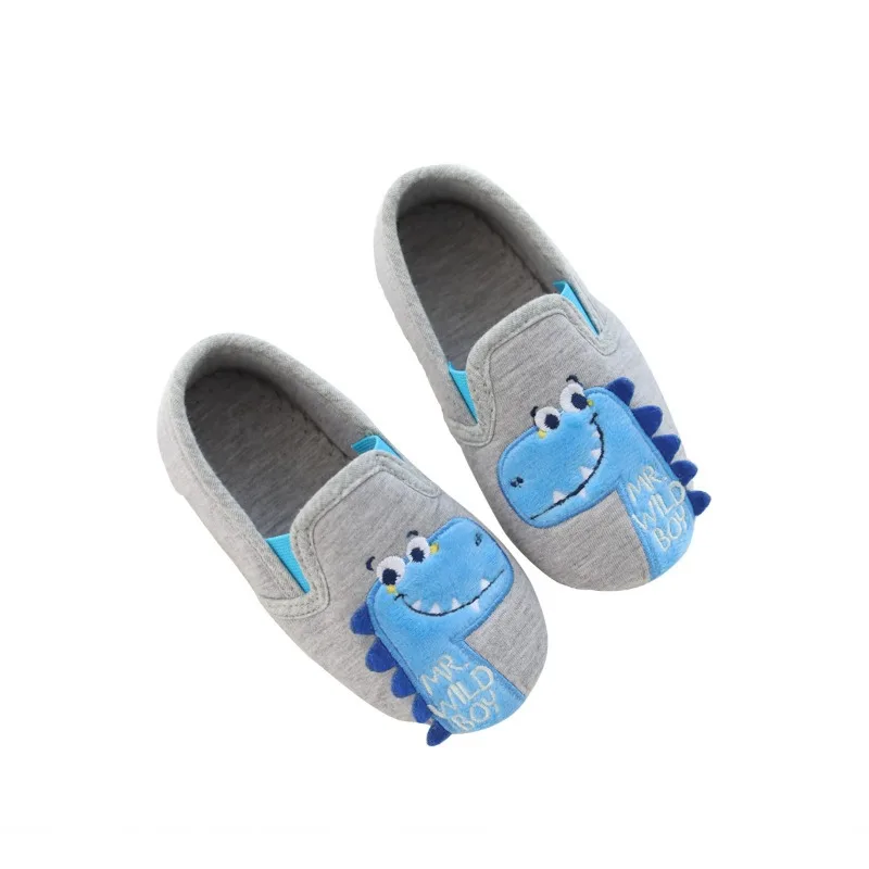 Autumn Winter Boys Cotton Fabric Home Shoes Children Cute Dinosaur Floor Slippers Kids Anti-slip Sock Shoes Indoor Warm Slippers