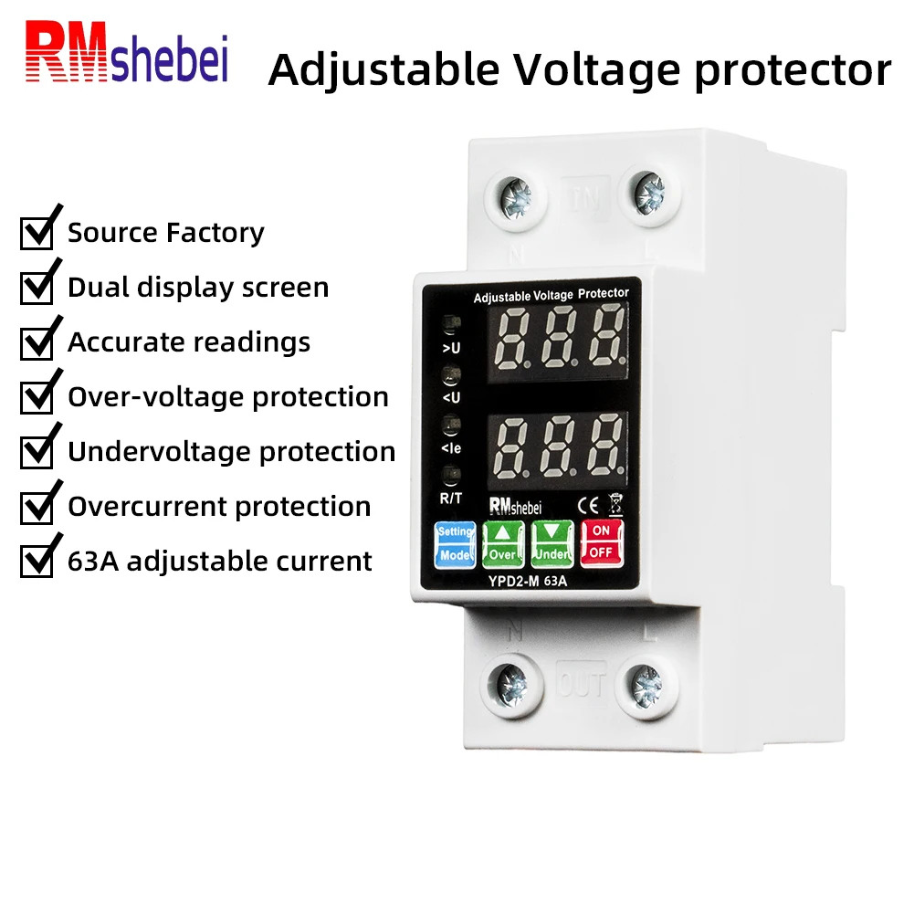 RMshebei 63A 220V Miniature Smart Circuit Breaker Dual Digital Display 40A Rated Voltage 6KA Breaking Protector Moulded Case