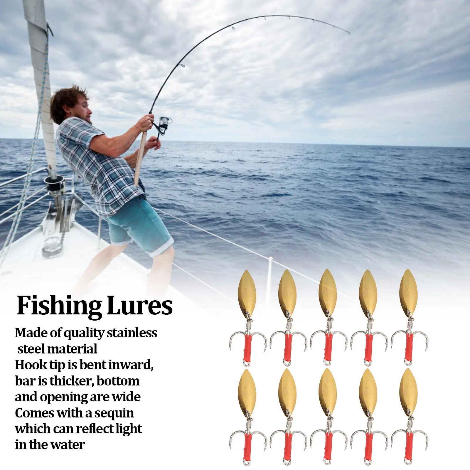 Reflective Sequin Fishing Lures Stainless Steel Barbed Treble Hook Reusable Hard Baits for freshwater Angling