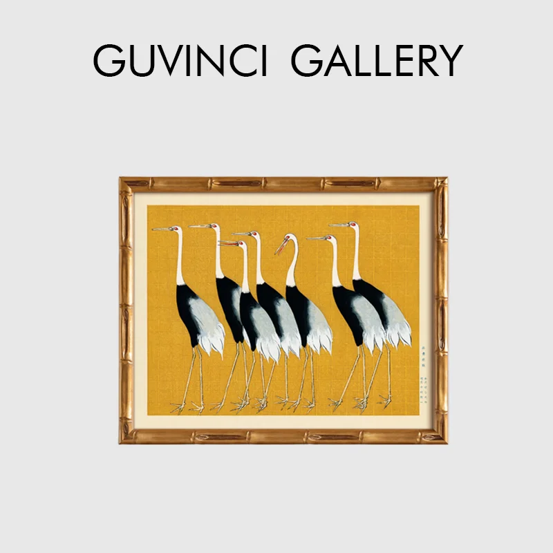 

Guvinci French Retro Japanese Mid-ancient Cranes Hanging Painting Premium Hand Wrapped Giclee Canvas Maximalism Style Home Decor