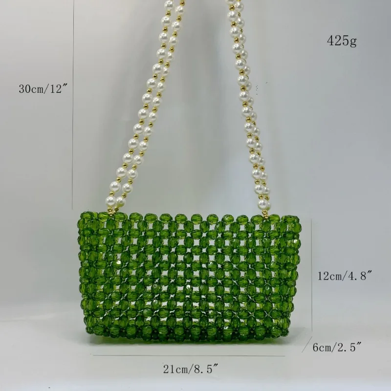 Borsa a tracolla da donna con perle intrecciate a mano Vintage Versatile Summer Green Ladies Crystal Bags borse personalizzate per le donne