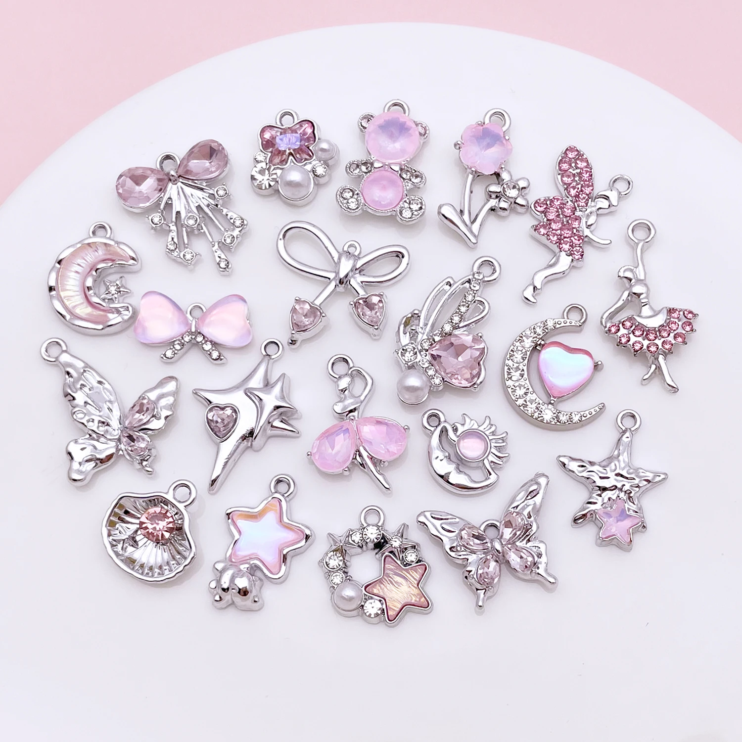 2pcs/20pcs Alloy Diamond Pink Dream Series Pendant Jewelry Making DIY Earrings Charms for Jewelry Bracelets Necklace