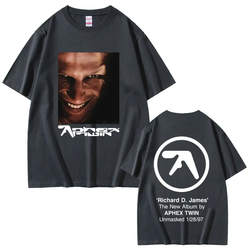 Aphex التوأم الجرافيك تي شيرت ريتشارد دي جيمس ألبوم تي شيرت مطبوع الرجال النساء الملابس عادية القطن خمر تي شيرتات قصيرة الاكمام